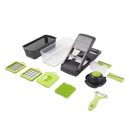 Hydeal16 in 1 Multipurpose Chopper, Grater Peeler Chipser, Fruits & Vegetable Cutters,Unbreakable Food Grade Body, Easy Push to Clean Button Slicer Dicer, Chopper for Kitchen (Green, Plastic)